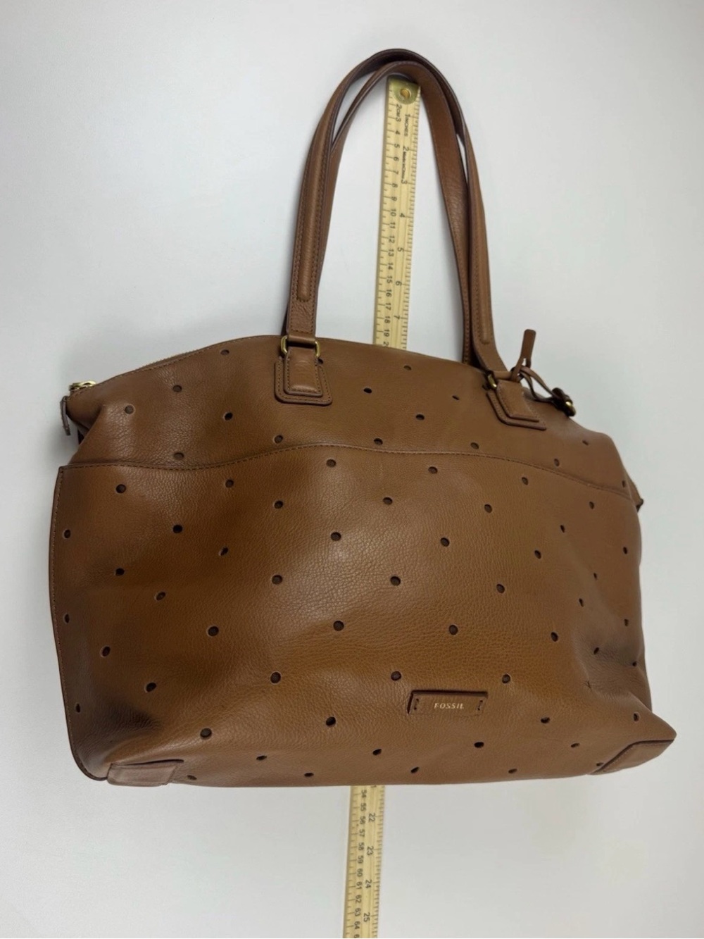 Fossil Julia Hobo Perforated Leather Tote Bag in Brown - Picture 10 of 16